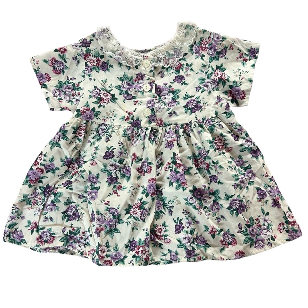 Vintage Color Circuit Floral 4T 5T 6 Short Sleeve Shirt Lace Collar